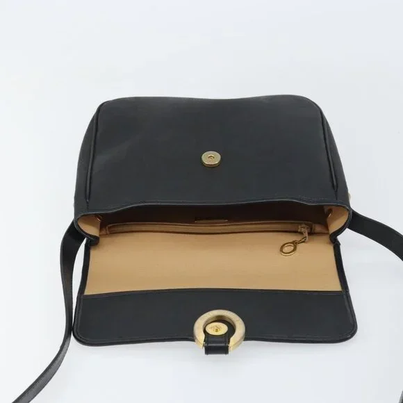 Authentic Christian Dior Trotter Canvas Shoulder Bag PVC Black Gold